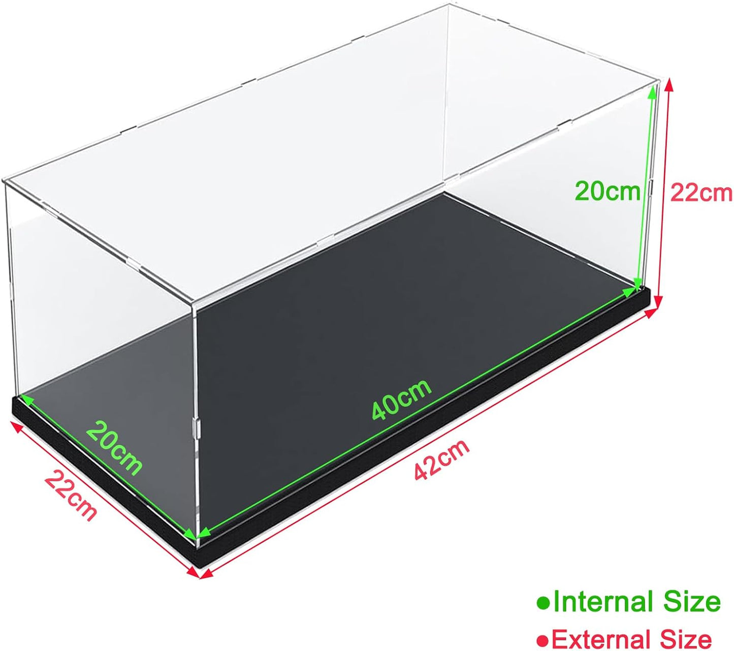 Thickened Clear Acrylic Display Case for Lego 10330 43268 76450 42170 10295 10353 Collectibles, Transparent Box Dustproof Protection with Wood-Plastic Base & String Light, Black Inside 40x20x20cm