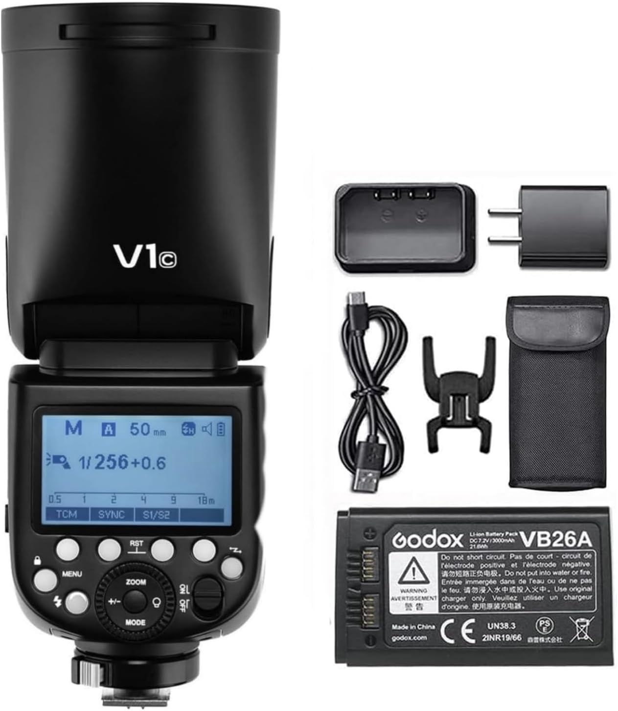 GODOX V1Pro-C 2.4G Wireless Camera Flash Speedlite with Detachable Sub Flash 1/8000s HSS 1.3s Recycle Time M/TTL Flash Mode 10 Levels Brightness Type-c Powered Compatible with Canon EOS Cameras