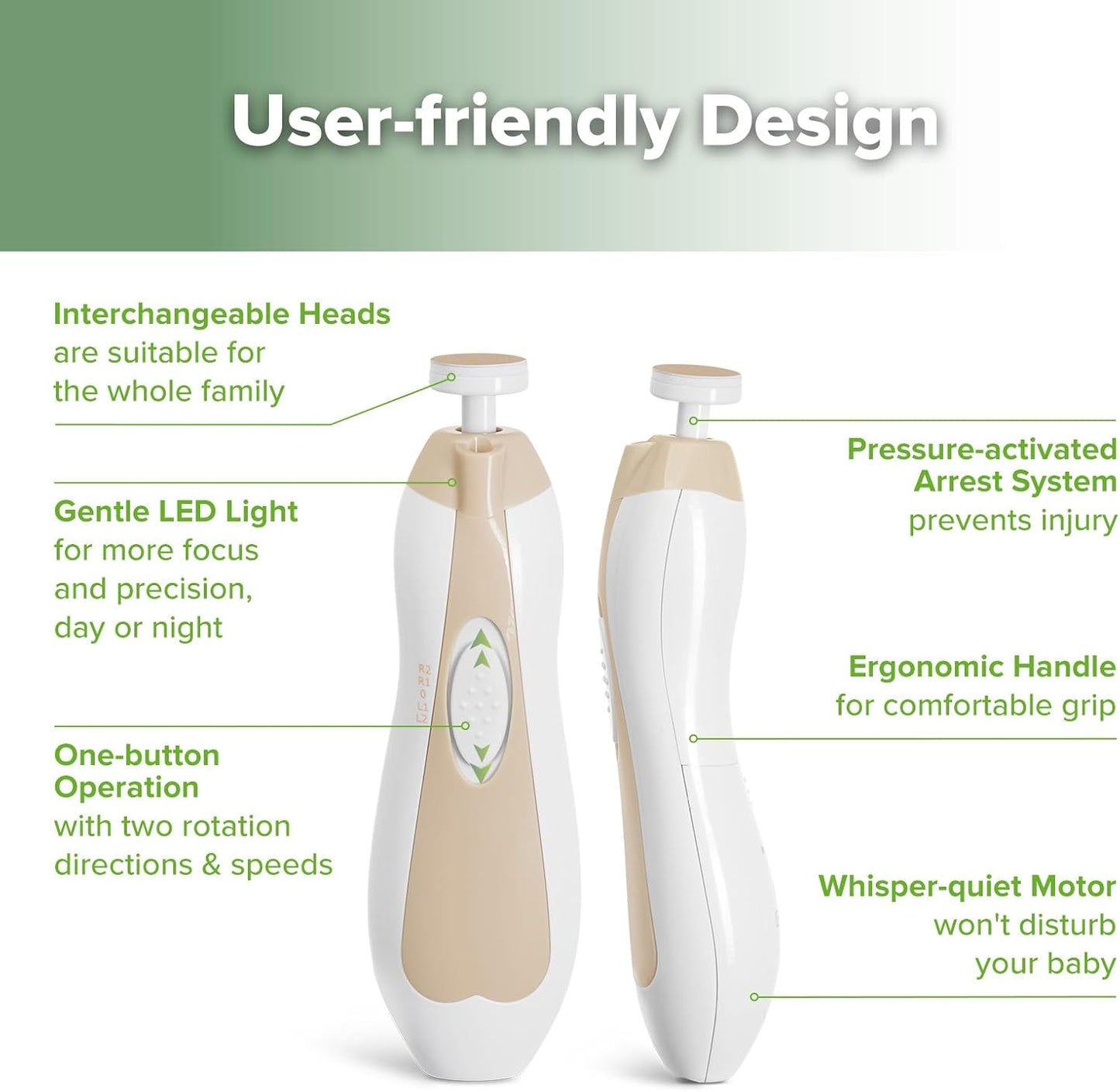 haakaa Baby Nail Trimmer Electric Baby Nail Clippers Kit for Newborn, Toddler or Adults Fingernails and Toenails Care, Baby Nail Care Set & Extra 4 Replacement Pads Combo - Acorn