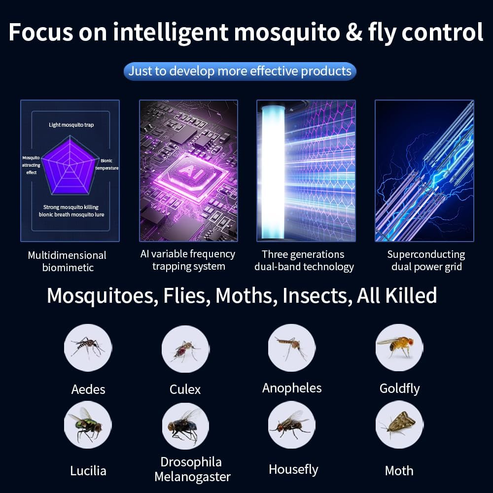 Bug Mosquito Zapper Outdoor with Light, High Powered Mosquito Zappers Killer, Waterproof Insect Fly Zapper Mosquito Trap Outdoor, Mosquito Lamp Bulb, Insect Killer for Home Garden Backyard, Camping