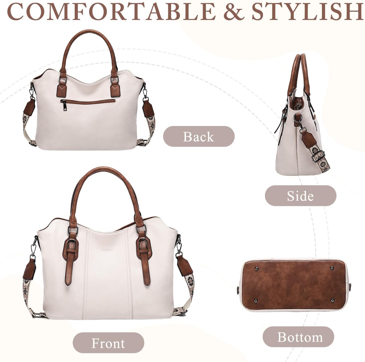Hobo Bags for Women,VASCHY Vegan Leather Handbag Purse Top Handle Satchel Boho Shoulder Bag with Crossbody Guitar Strap