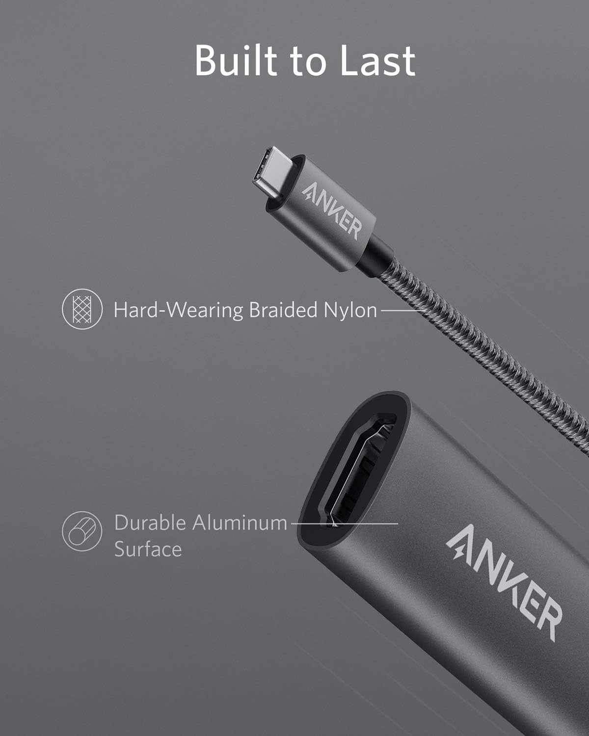 Anker USB C to HDMI Adapter (4K@60Hz), 310 USB-C Adapter (4K HDMI), Aluminum Portable USB C Adapter, for MacBook Pro, MacBook Air, iPad Pro, Pixelbook, XPS, Galaxy, and More