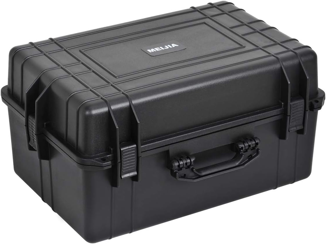 MEIJIA Portable Waterproof Protective Hard Case,Camera Case with Customizable Fit Foam Inserted, Elegant Black (9.17"x 7.56"x4.33")