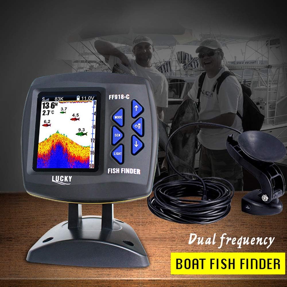 FF918-C100DS Color Screen Wired Fish Finder Dual Frequency 328ft/100m Water Depth Boat Fish Finder ZDHF