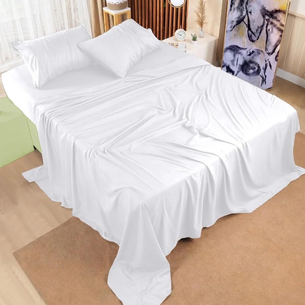 100% Egyptian Cotton Queen Sheet Set – 4-Piece, 800 Thread Count, White – Luxury Hotel Quality Bedding, Fits 14” Deep Mattress, Oeko-TEX Certified - Ultra Soft & Breathable (Queen Size)