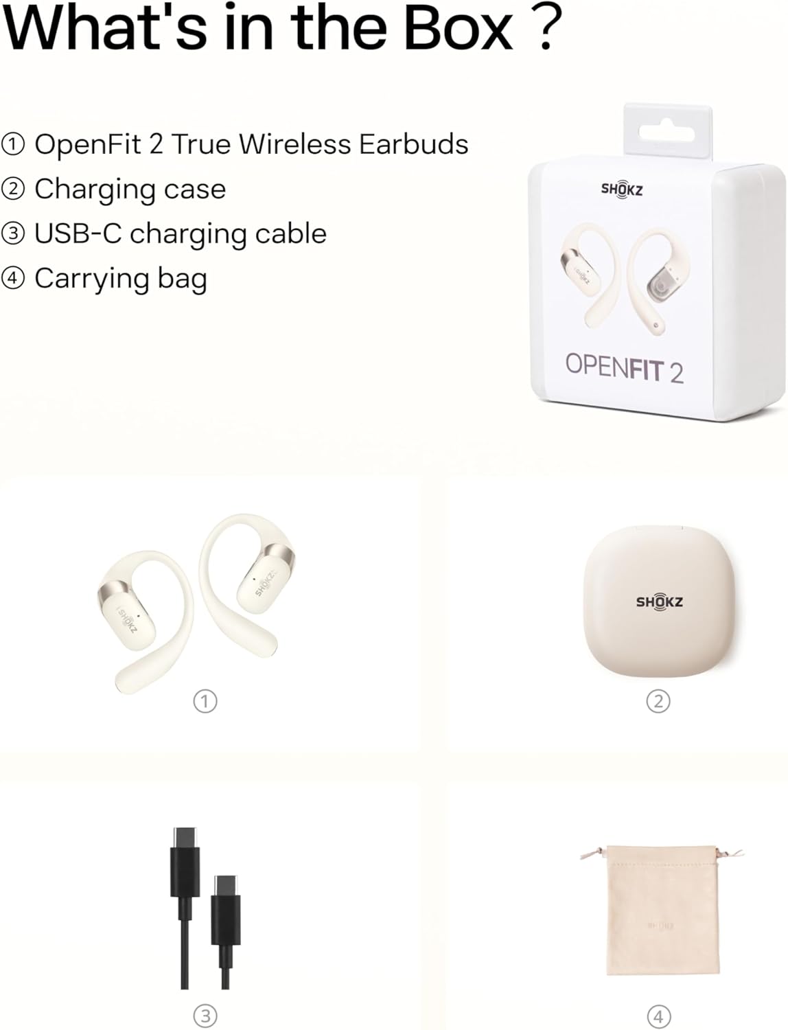 New SHOKZ OpenFit 2 Open-Ear Headphones, True Wireless Bluetooth Earphones with Microphone, Earhook Earbuds with 48 Hours of Playtime, Fast Charging, IP55 Water-Resistant, with Carrying Bag, Black