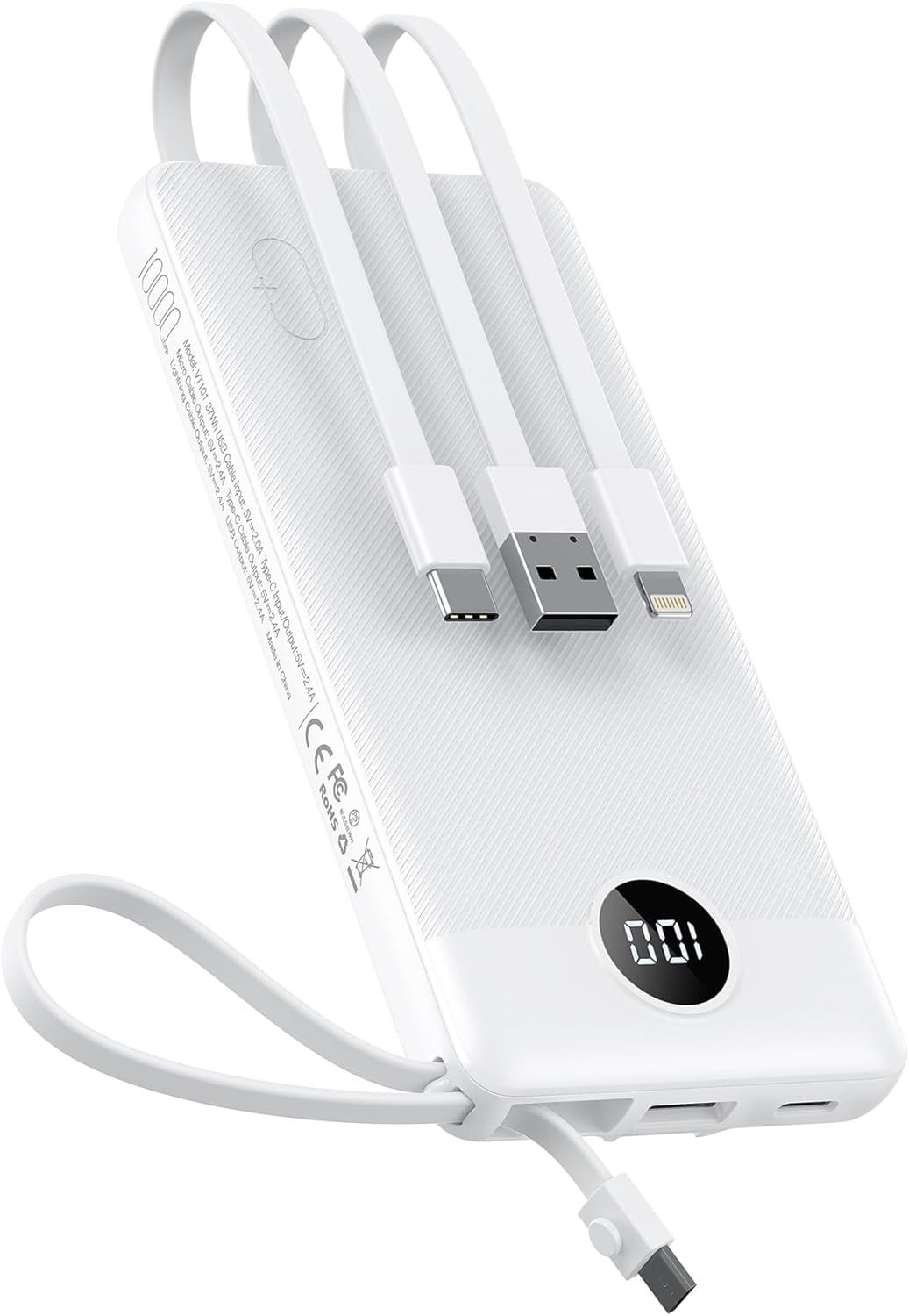 VEEKTOMX Power Bank with Built-in Cables 10000mAh Portable Charger for iPhone Slim Fast Charge USB C Battery Pack Travel Essentials Powerbank Compatible with iPhone, Samsung, Android, etc