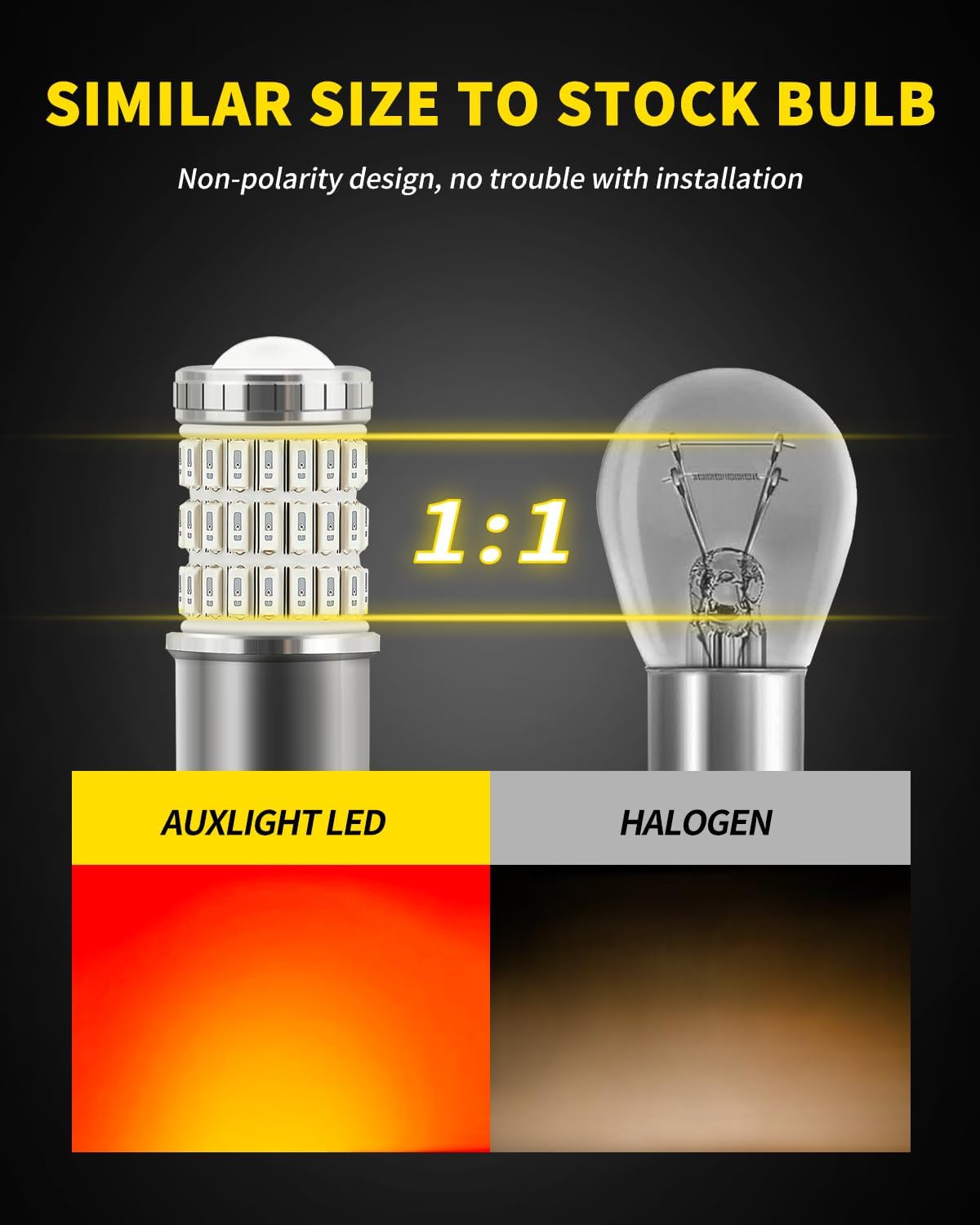 AUXLIGHT 3157 3156 4157 3057 3357 LED Bulbs, Ultra Bright 60-SMD LED Replacement for Turn Signal Blinker Lights, Brake/Tail Lights, Parking/Running Lights, Amber Yellow (Pack of 2)