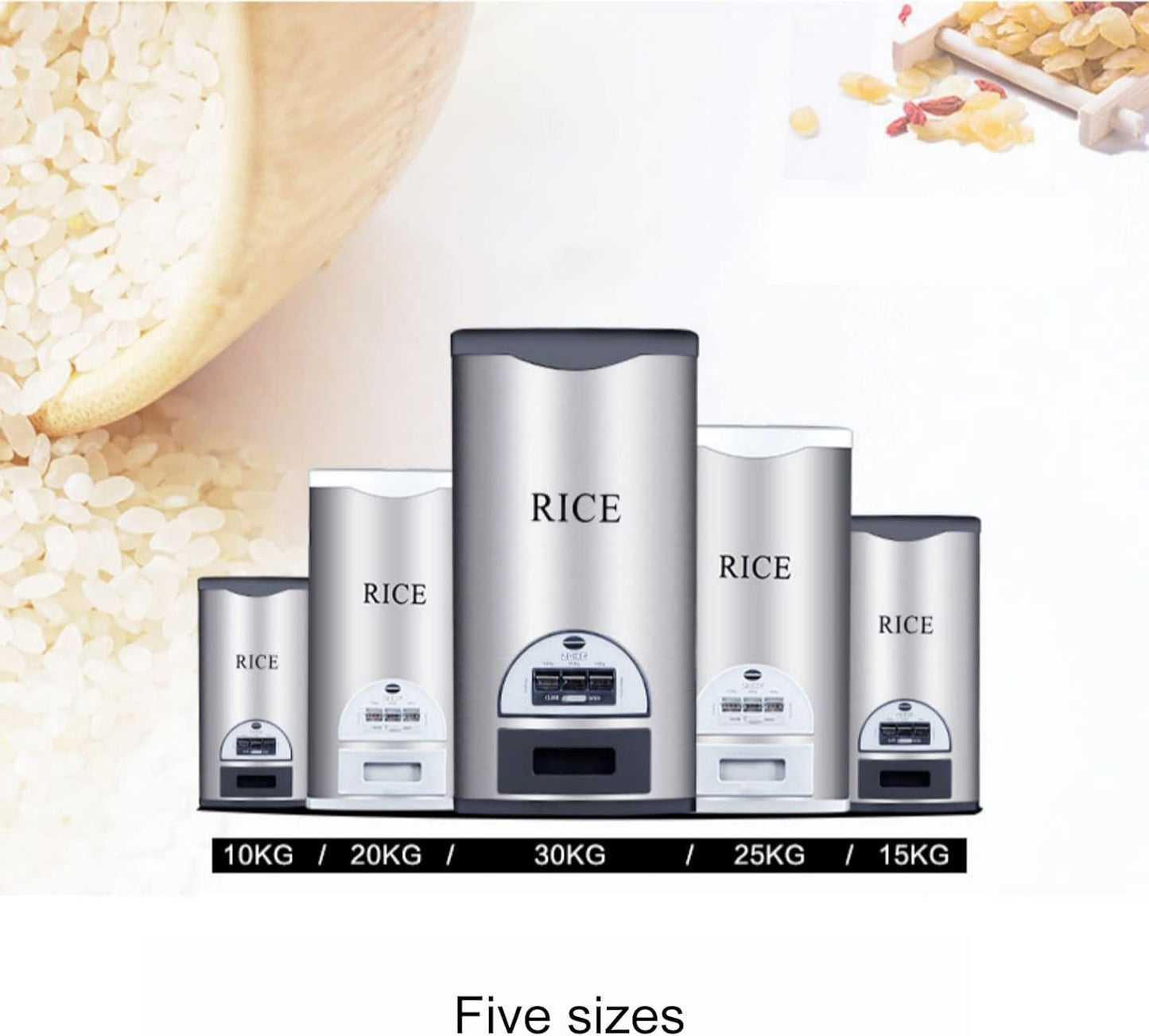 Rice Tank Rice Storage Rice Storage Container Stainless Steel 25/33/45/55/66LB Sealed Grain Rice Cabinet Rice Storage Bucket (Black 20kg)