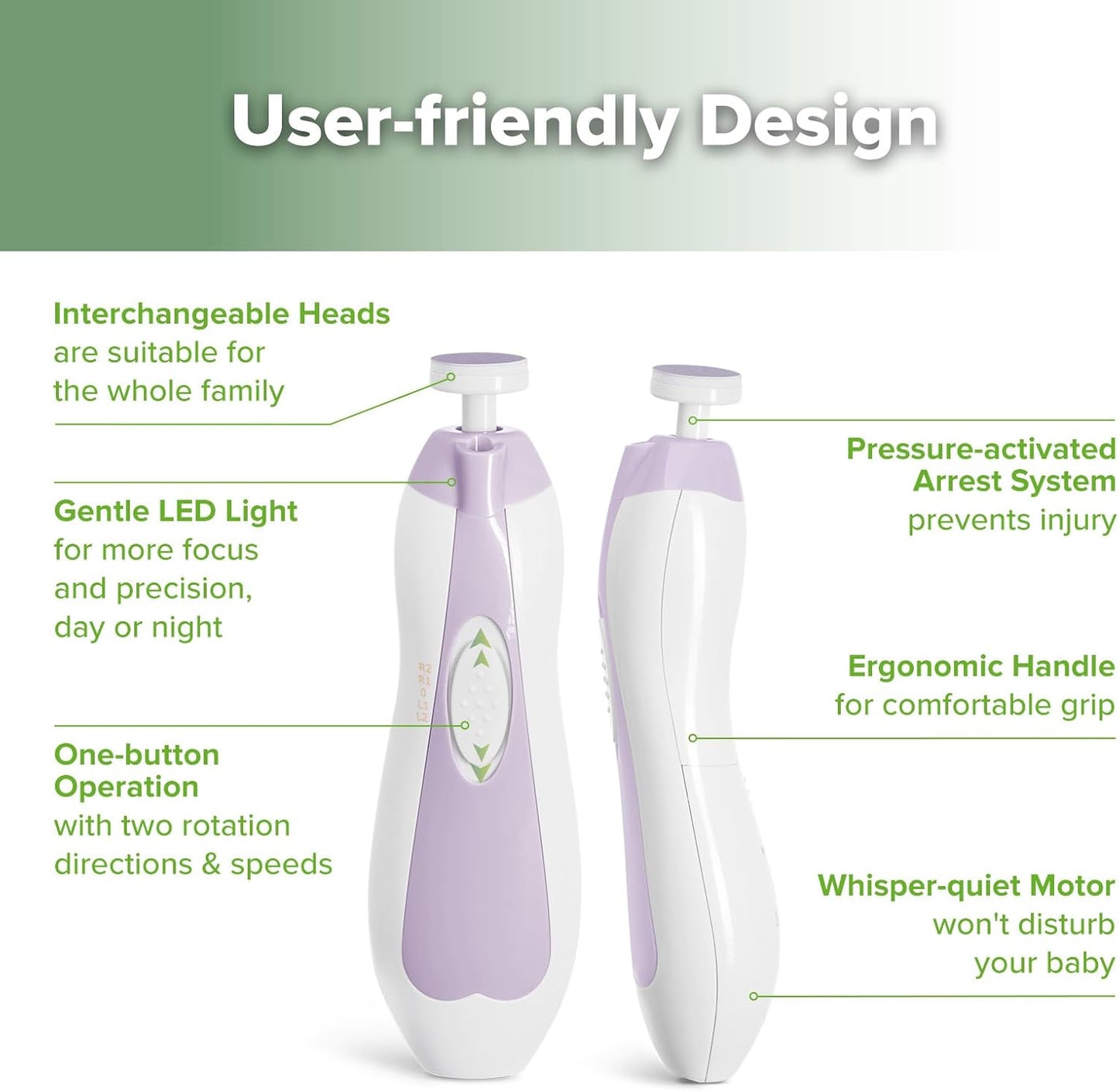 haakaa Baby Nail Trimmer Electric Baby Nail Clippers Kit for Newborn, Toddler or Adults Fingernails and Toenails Care, Baby Nail Care Set & Extra 4 Replacement Pads Combo - Acorn