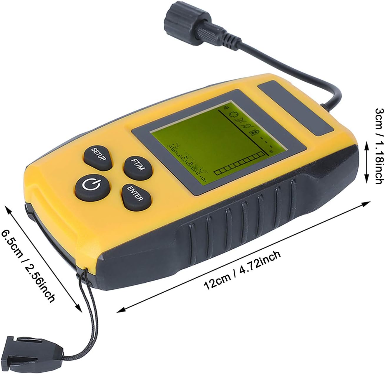 Fish Finder, Portable Fishing Kayak Fishfinder Handheld Fish Depth Finder with Sonar Sensor Transducer and LCD Display Fish Detector Device for Fishing