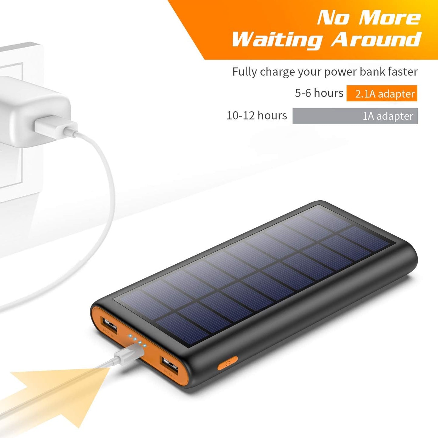 Solar Charger,26800mAh Solar Battery Power Bank Portable Panel Charger with LEDs and 2 USB Output Ports External Battery Pack for Camping Outdoor for Smartphone, Tablet and Android Cellphone