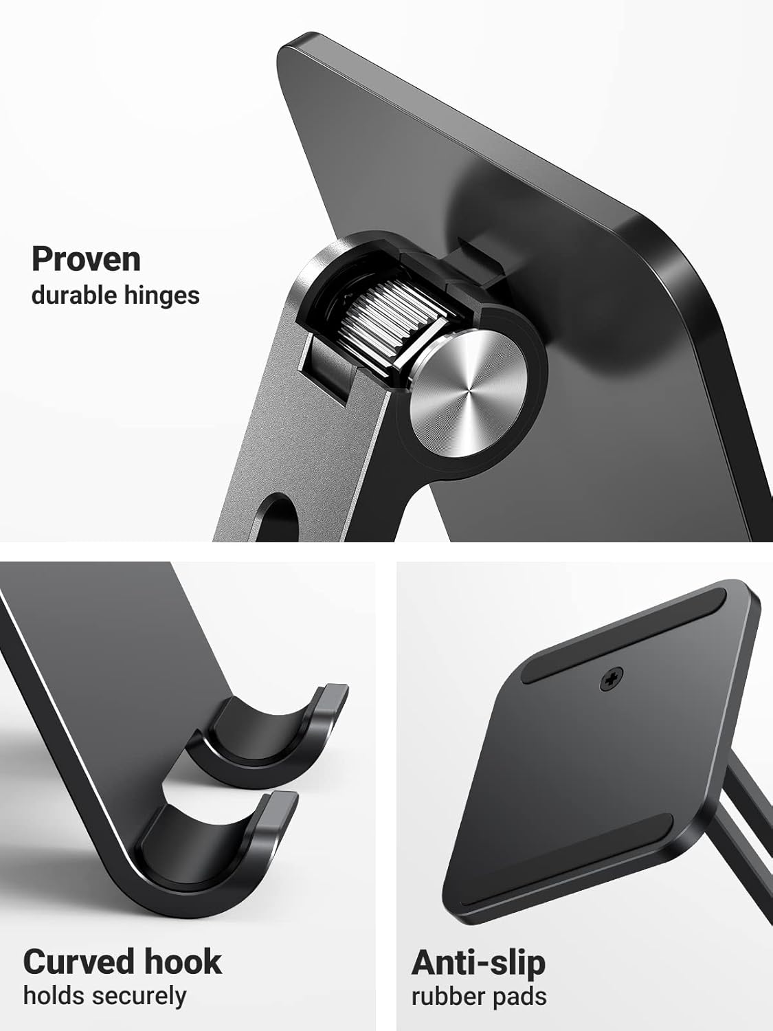 UGREEN Tablet Stand for Desk, Aluminum Stand for iPad Extended Height, Adjustable Foldable Portable Desktop Stand Holder for iPad Pro 12.9 11 9.7 10.5 iPad Air Mini Galaxy Surface iPhone 14 Pro, Grey