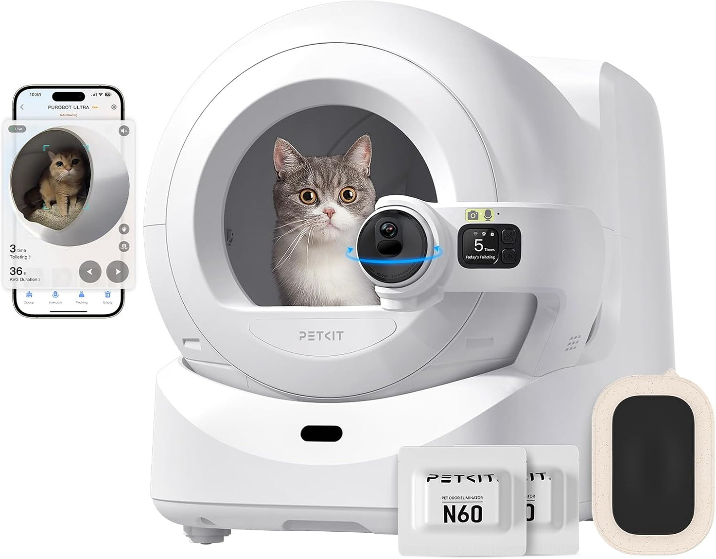 PETKIT Purobot Ultra 2025 New Accurate cat Facial Recognition & Poop Monitor Automatic Self-Cleaning Cat Litter Box with Touch-Free Waste Packing, 5G WiFi App Control, Integration Safety, Odor Free