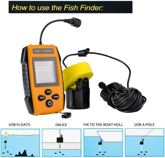 100M Sonar Fish Finders 45 Degrees Sonar Coverage Echo Sounder Alarm Transducer Underwater Fishing Detector for Lake Sea Fishing - PuriLite