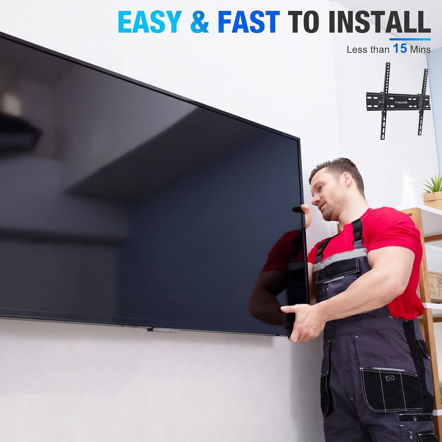 C-MOUNTS Tilting TV Wall Mount Bracket Low Profile for Most 26-65 inch Flat ScreenCurved TVs, Monitor, TV Mount with Max VESA 400x400mm Weight up to 110 lbs