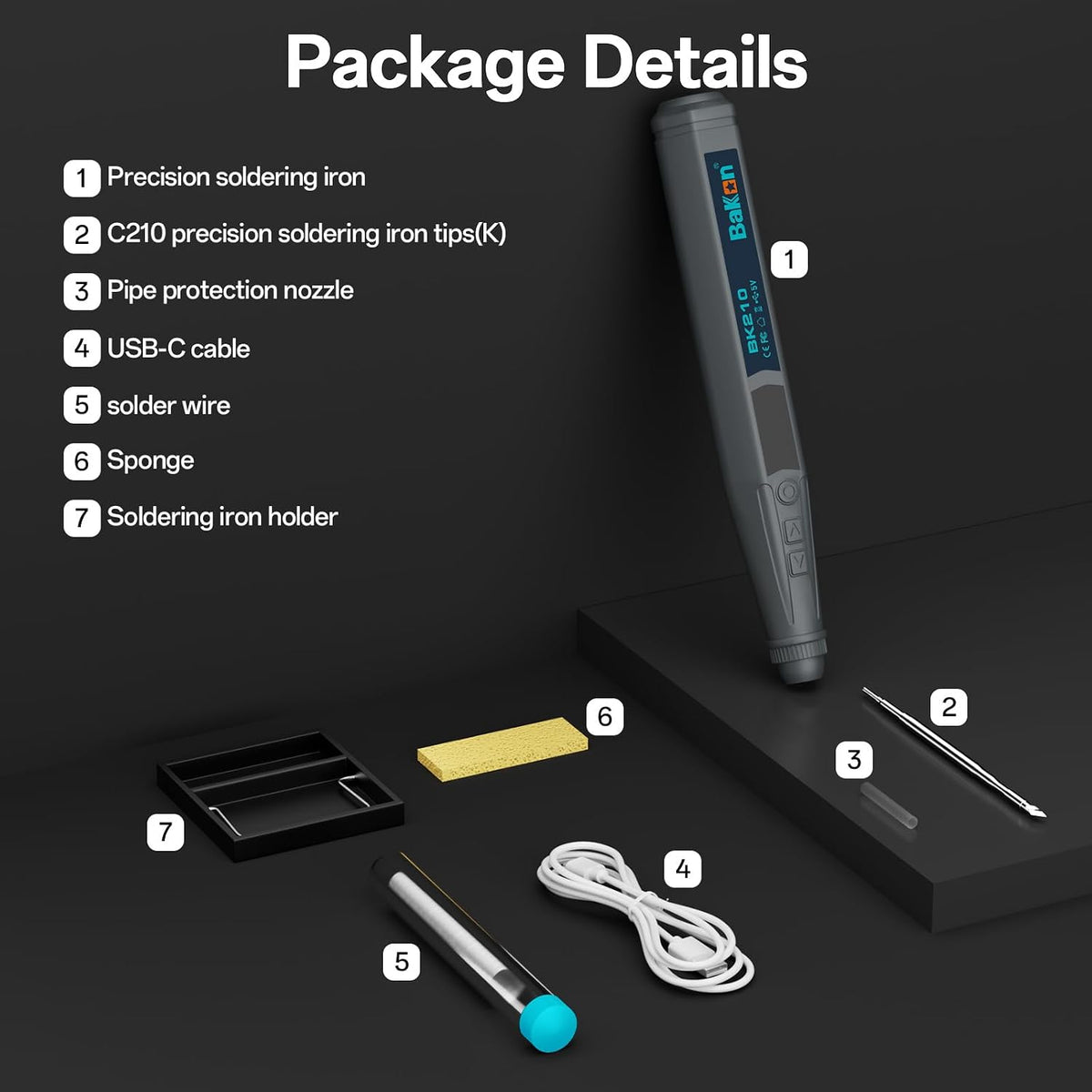 BK210 Cordless Soldering Iron Kit, Rechargeable Solder Iron Pen with C210 Tip (356°F-842°F),Portable Battery Powered Solder Kit with LED Digital Display for Electronics Repair, Auto-Hibernation