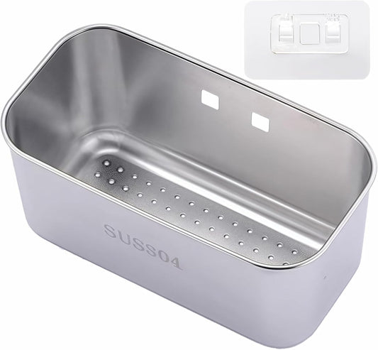 Kitchen Sink Strainer Basket, Organizer & Filter – 304 Stainless Steel Basket for Sponge Holder, Filtering Food Waste, Washing & Draining Fruits and Vegetables