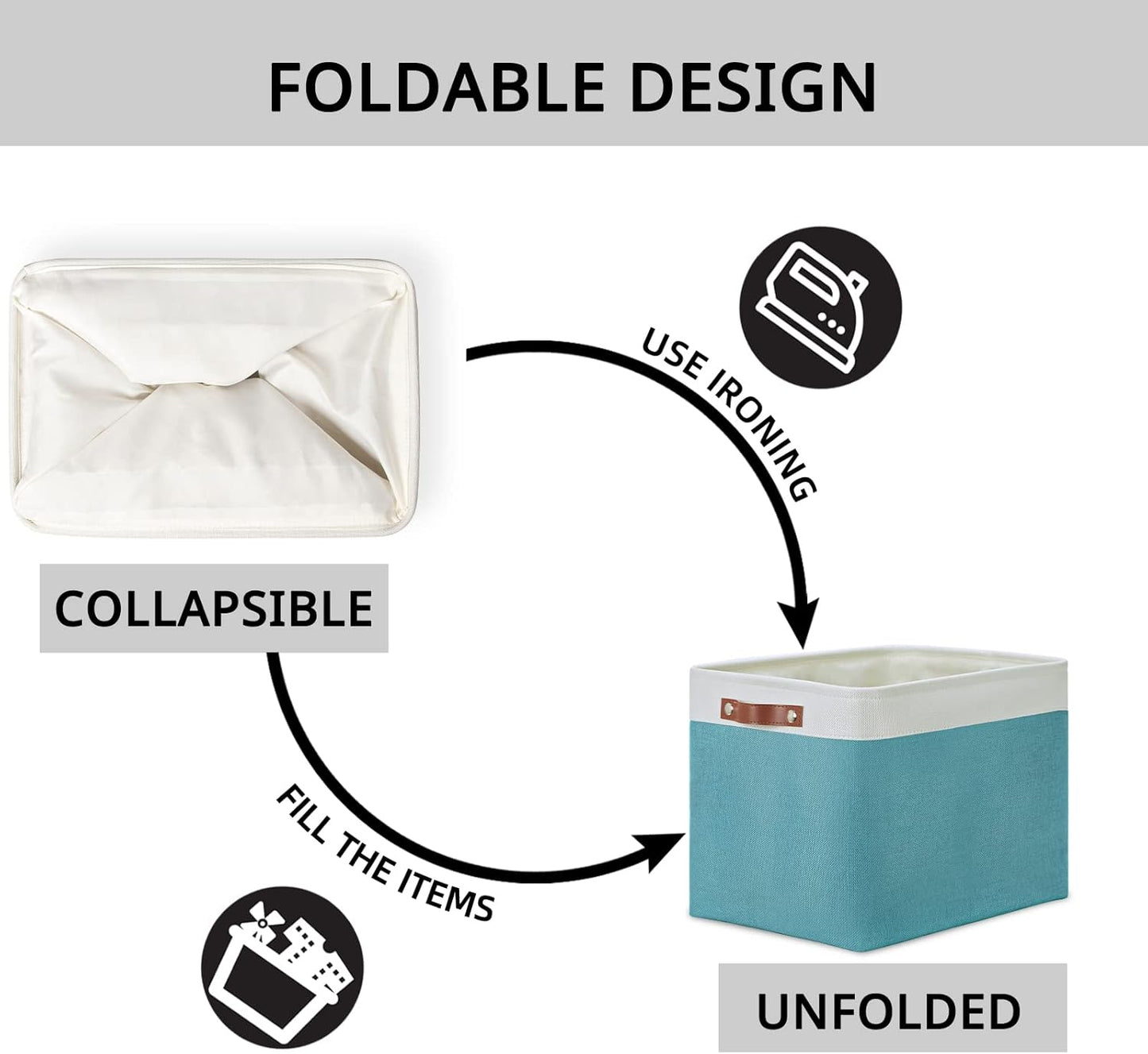 DULLEMELO Storage Baskets for Shelves, Fabric Collapsible Rectangular Storage Bins for Shelves, Closets, Nursery, Home, Office, Empty Gift Baskets (White&Teal)