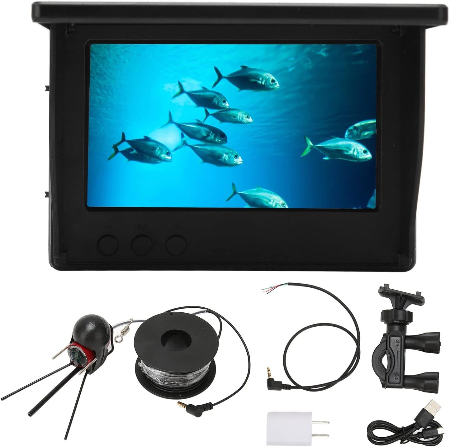 Underwater Fishing Camera, Portable Fish Finder Waterproof Camera 1000TVL Underwater Camera with 12 IR LED Lights, 4.3 Inch LCD Monitor, for Lake Sea Boat Kayak Ice Fishing (30m / 32.8yd US Plug)