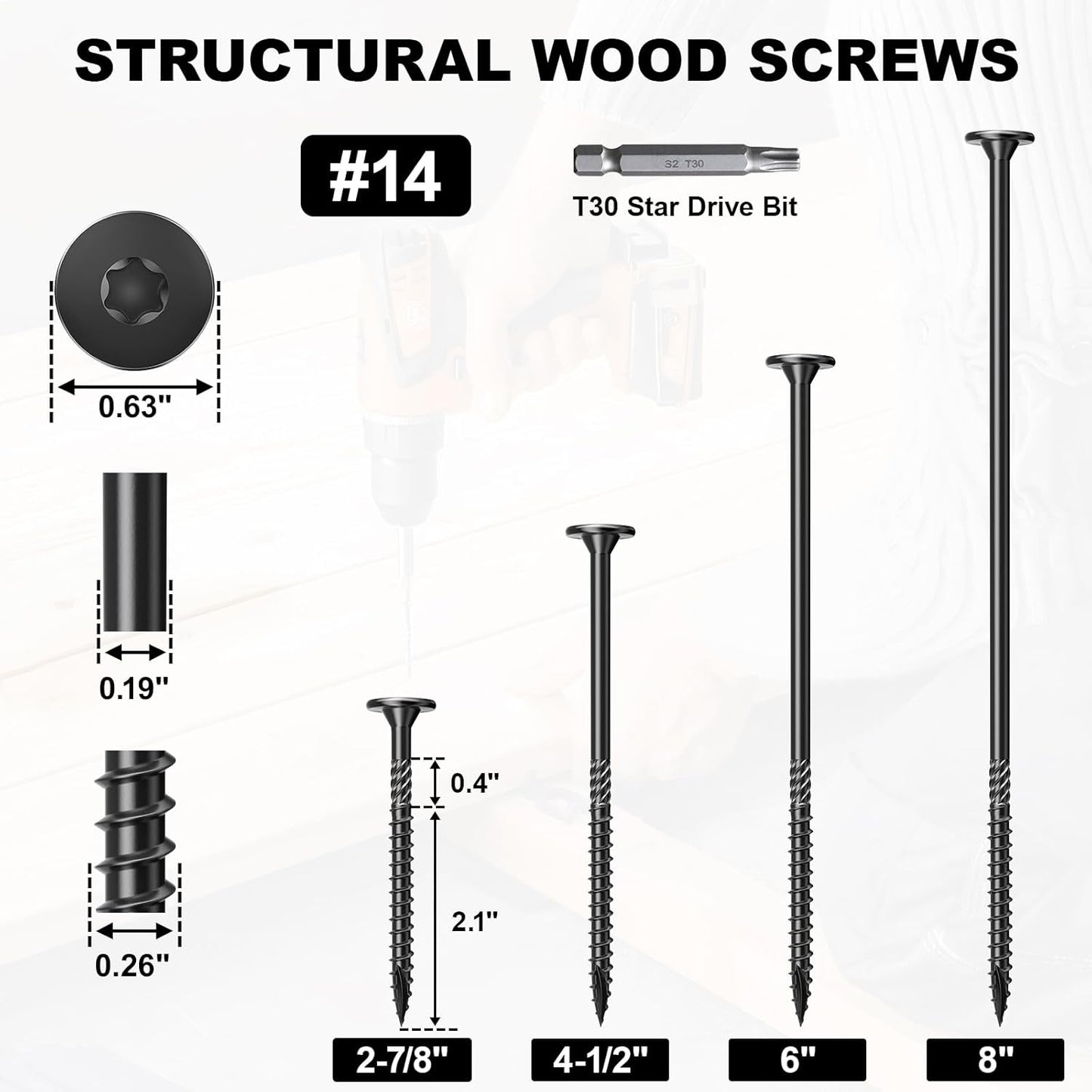 FMhotu 6 Inch Heavy-Duty Outdoor Deck Screws, 50Pcs Star Drive Decking Wood Screws, Rust Resistant Timber Screws for Timber/Log/Landscaping Wood (#14 x 6 Black