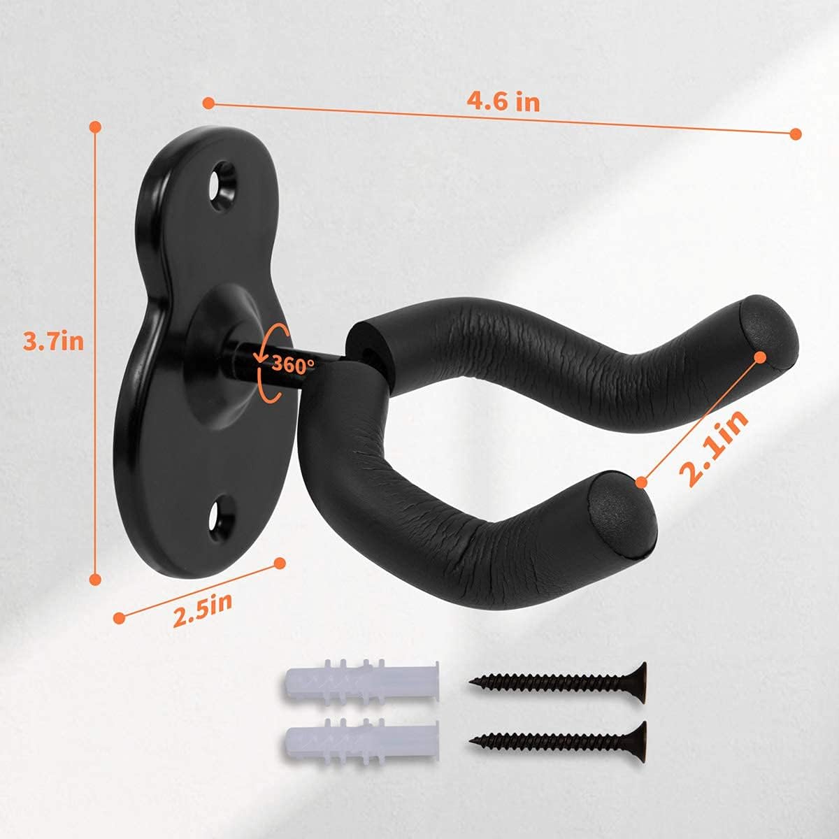 Sound Harbor Guitar Wall Mount Hanger – Heavy-Duty Metal Holder for Acoustic, Electric, Bass, and Other String Instruments, Black - PuriLite
