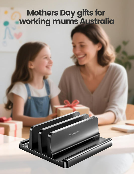 VAYDEER Vertical Laptop Stand for Desk – Dual Slot Adjustable Laptop Holder, Space-Saving 4-in-1 Desk Organizer for MacBook, Chromebook, Surface, Dell (Black)