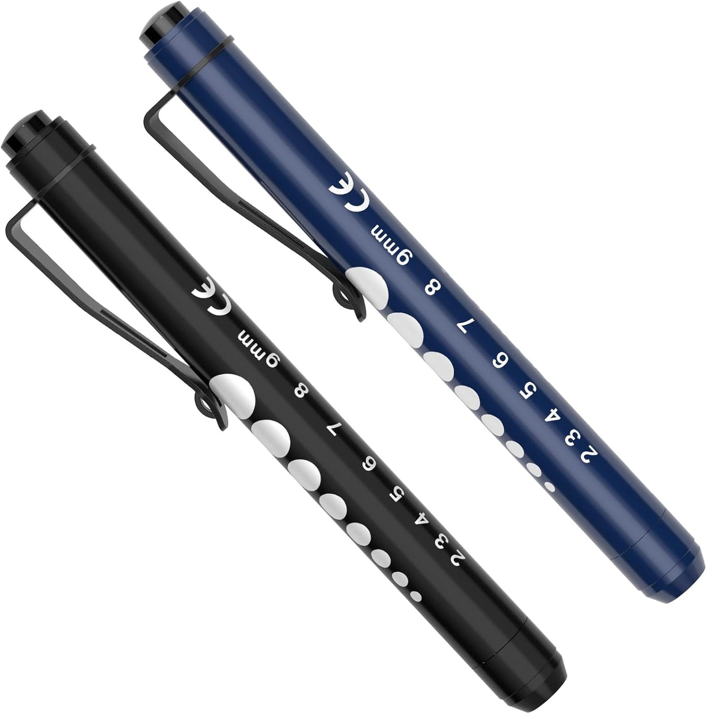 RISEMART Pen Lights for Nurses, 2 Pack Reusable Medical Light with Pupil Gauge and Ruler, White Light LED Penlight for Student Doctors EMT (Black/White)