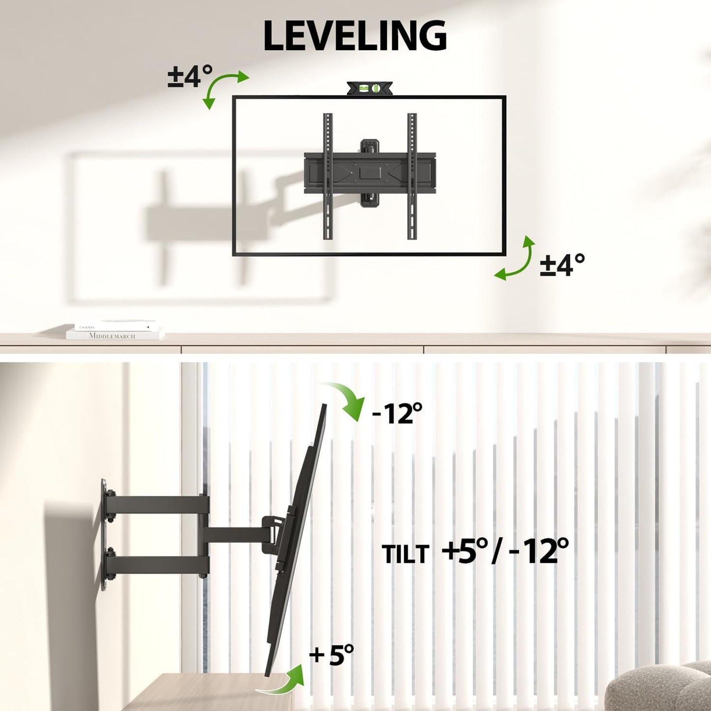 USX MOUNT Full Motion TV Wall Mount for Most 26-60 inch TVs up to 80 Lbs, Wall Mount TV Bracket with Articulating Swivel Tilting, Single Stud TV Mount, Max VESA 400x400mm, XMM904