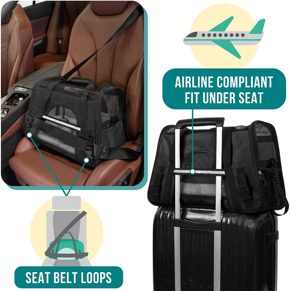 Premium Airline Approved Soft-Sided Pet Travel Carrier by PetAmi | Ventilated, Comfortable Design with Safety Features | Perfect For Plane or Car | Ideal for Small to Medium Sized Cats, Dogs, and Pets