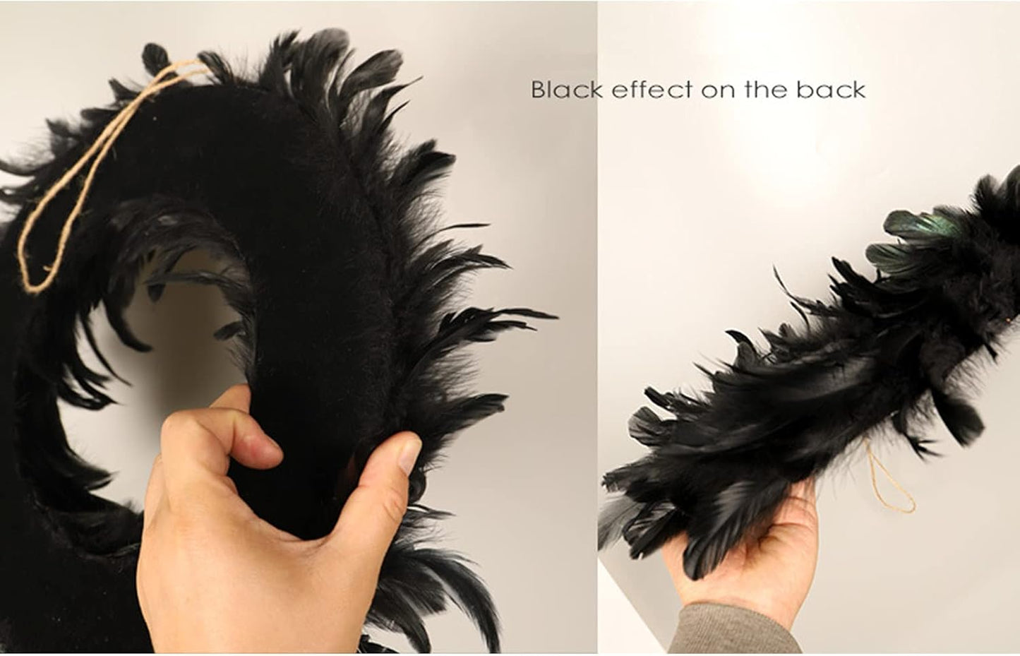 HLTER Halloween Feather Wreaths, Simulation Black Cocktail Feather Wreath, 40CM Front Door Wreath for Spooky Scene Party Halloween Decorations