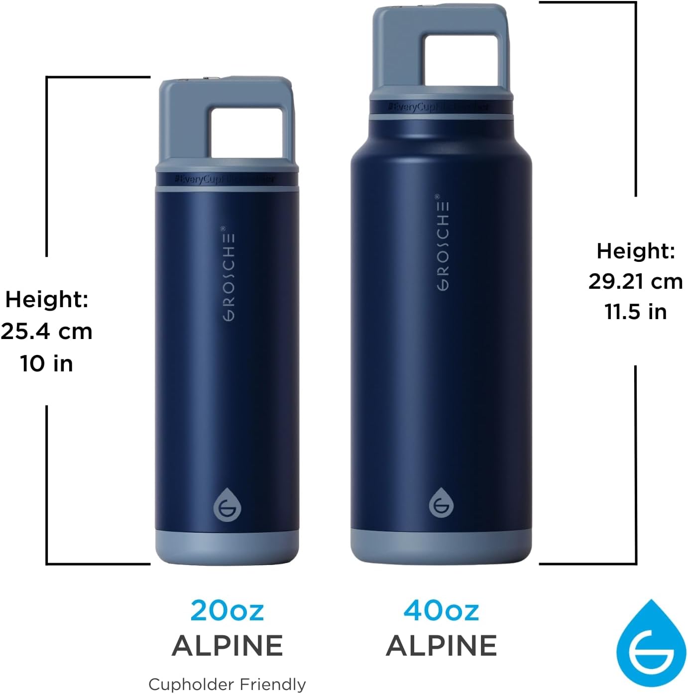 GROSCHE Alpine Flip 'N Sip 16oz Insulated Water Bottle - Stainless Steel, Leakproof Flask with Straw - Perfect for Gym, Travel, Sports & Outdoor Use, Canadian Brand! - 16 fl. oz, Scuba Blue