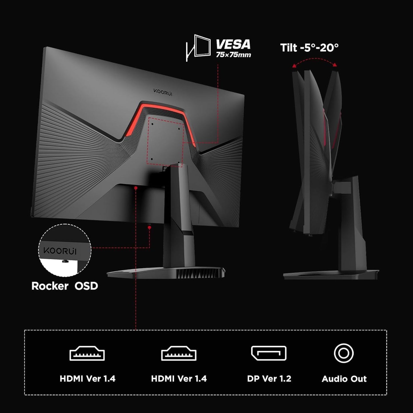KOORUI Monitor 27 inch QHD 2K Fast IPS Gaming Monitor, 200Hz 1ms, HDR400,95% DCI-P3,Adaptive Sync,Tilt Pivot Swivel Vertical Height Adjustable,HDMI 2.0 &DP 1.4 Ports, G2722P, Black