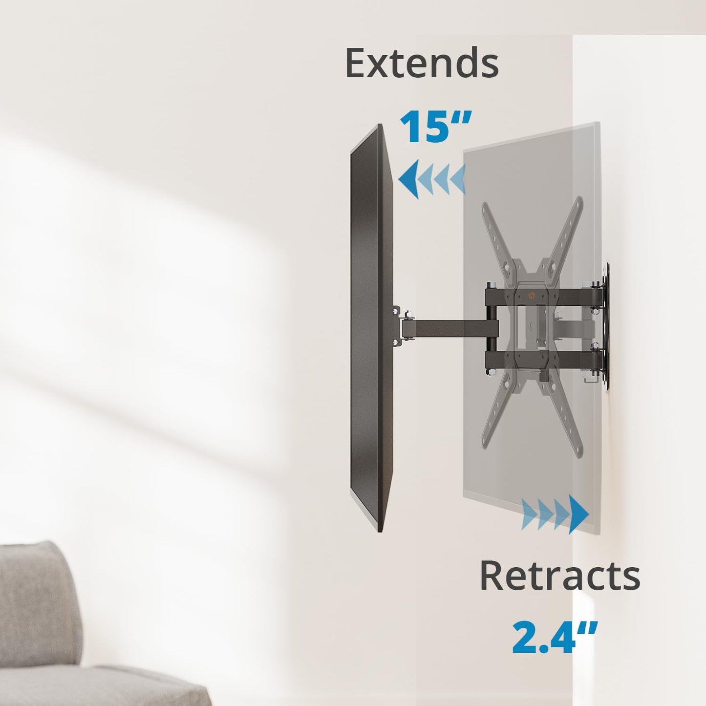 Full Motion Wall Mount Bracket & Arm for TVs/Monitors, Fits Most 32" to 55" Flat Screens, Swivels Right Left 180 Degrees, Adjustable Tilt, One Person Installation, Hardware Included by Husky Mounts