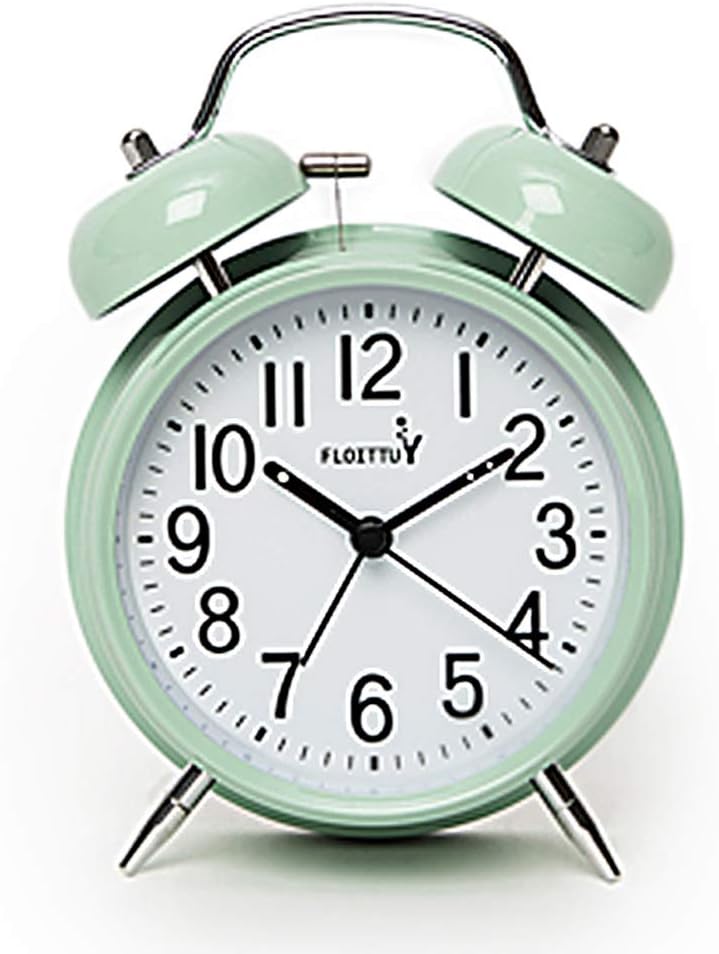 FLOITTUY (Loud Alarm for Deep Sleepers) 4'' Twin Bell Alarm Clock with Backlight for Bedroom and Home Decoration(Black)