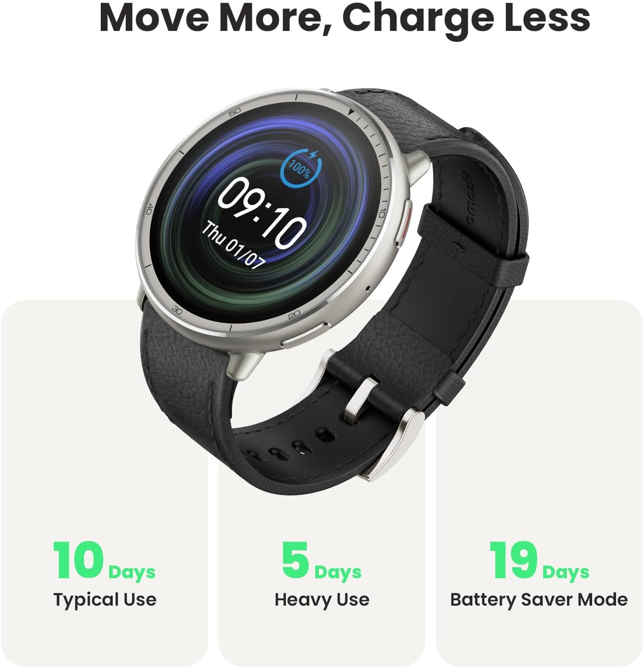 Amazfit Active 2 Smart Watch 1.75" AMOLED Display, Offline Maps with GPS, 10 Day Battery, 160+ Sport Modes, Water Resistant, Heart Rate & Sleep Fitness Tracker for Android & iPhone, Black Leather