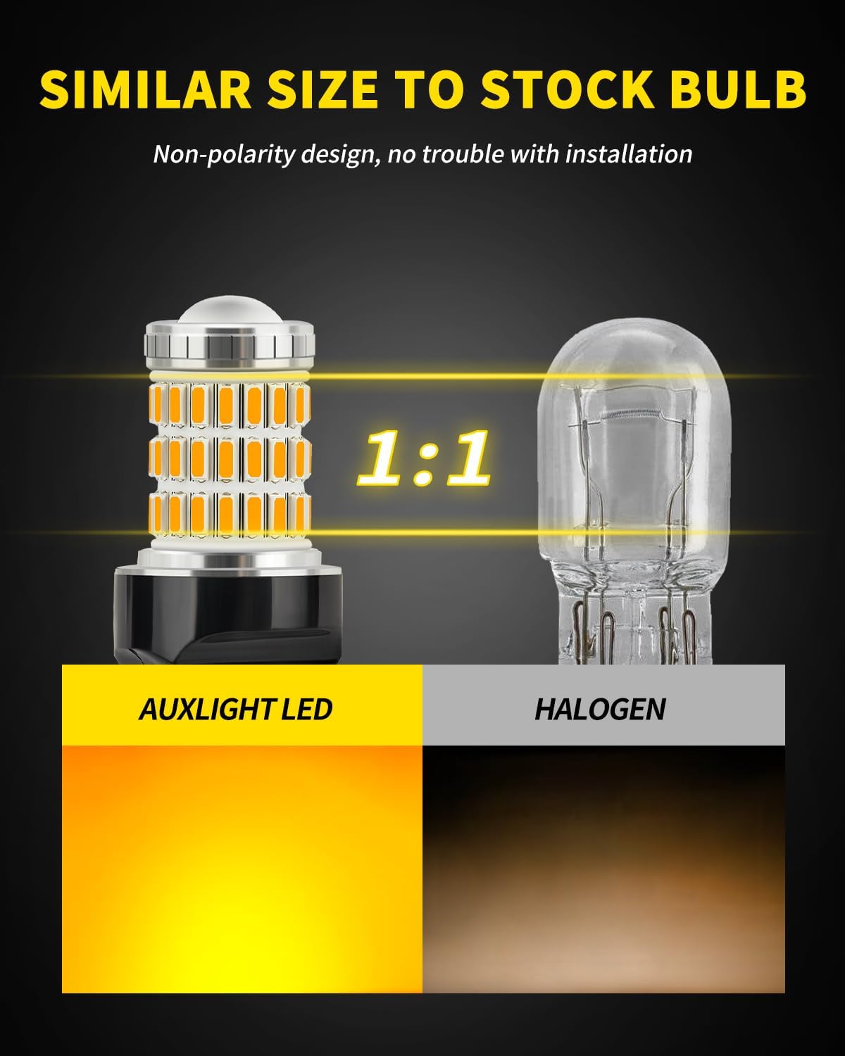 AUXLIGHT 3157 3156 4157 3057 3357 LED Bulbs, Ultra Bright 60-SMD LED Replacement for Turn Signal Blinker Lights, Brake/Tail Lights, Parking/Running Lights, Amber Yellow (Pack of 2)