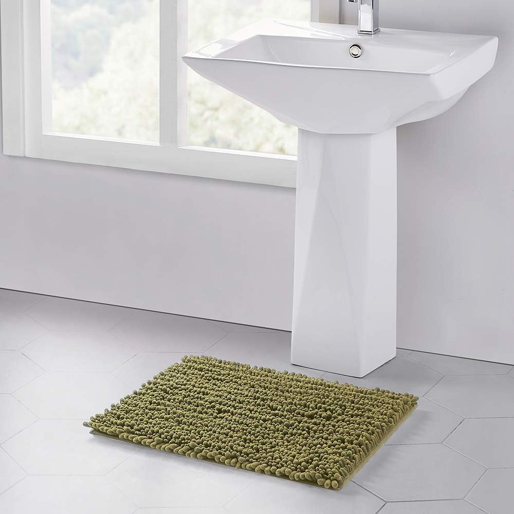 Walensee Bathroom Rug Non Slip Bath Mat (24x17 Inch Blush) Water Absorbent Super Soft Shaggy Chenille Machine Washable Dry Extra Thick Perfect Absorbant Best Small Plush Carpet for Shower Floor