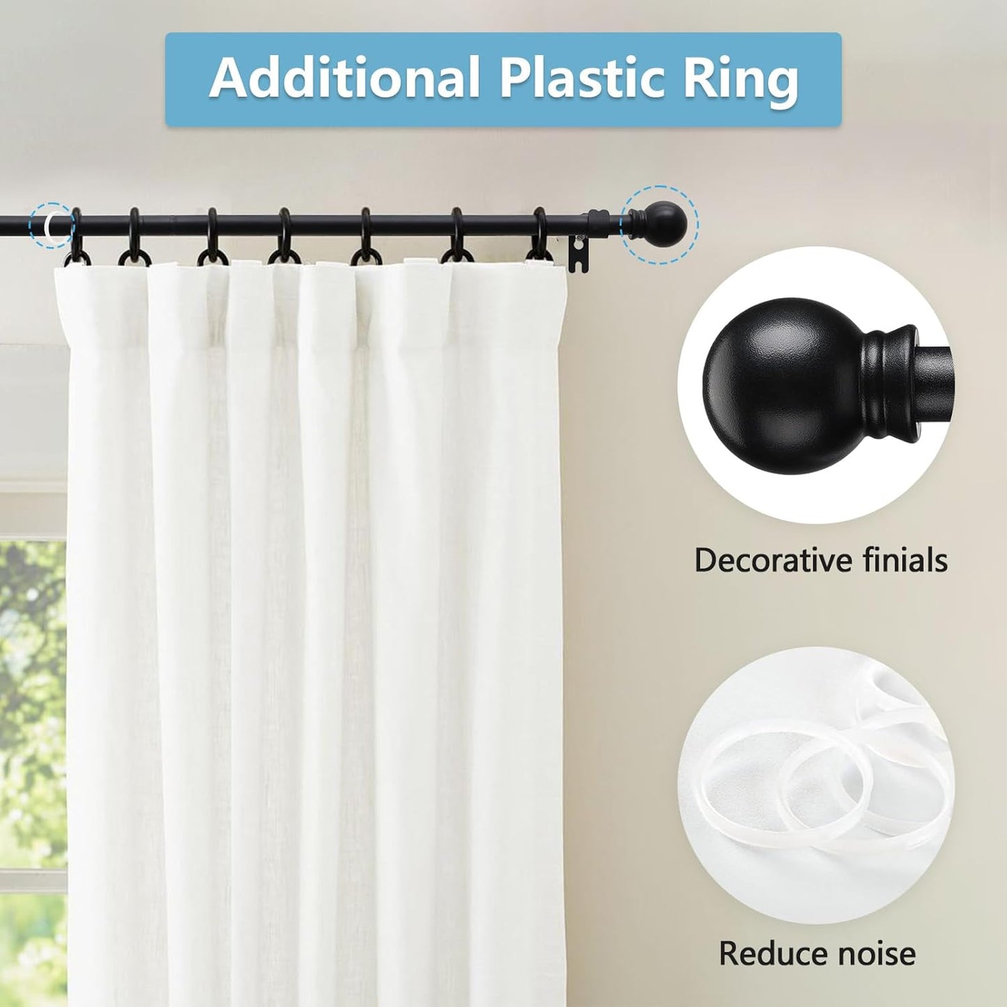 Black Curtain Rods for Windows 28 to 48 Inch, 5/8 Inch Small Curtain Rod For Bathroom, Living room, Kitchen (size:28-52 Inch)