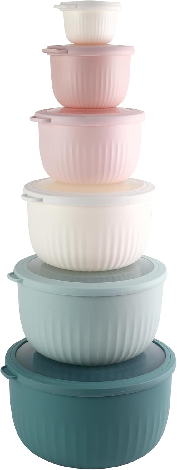 COOK WITH COLOR Prep Bowls with Lids- 8 Piece Nesting Plastic Small Mixing Bowl Set with Lids (Teal Ombre)