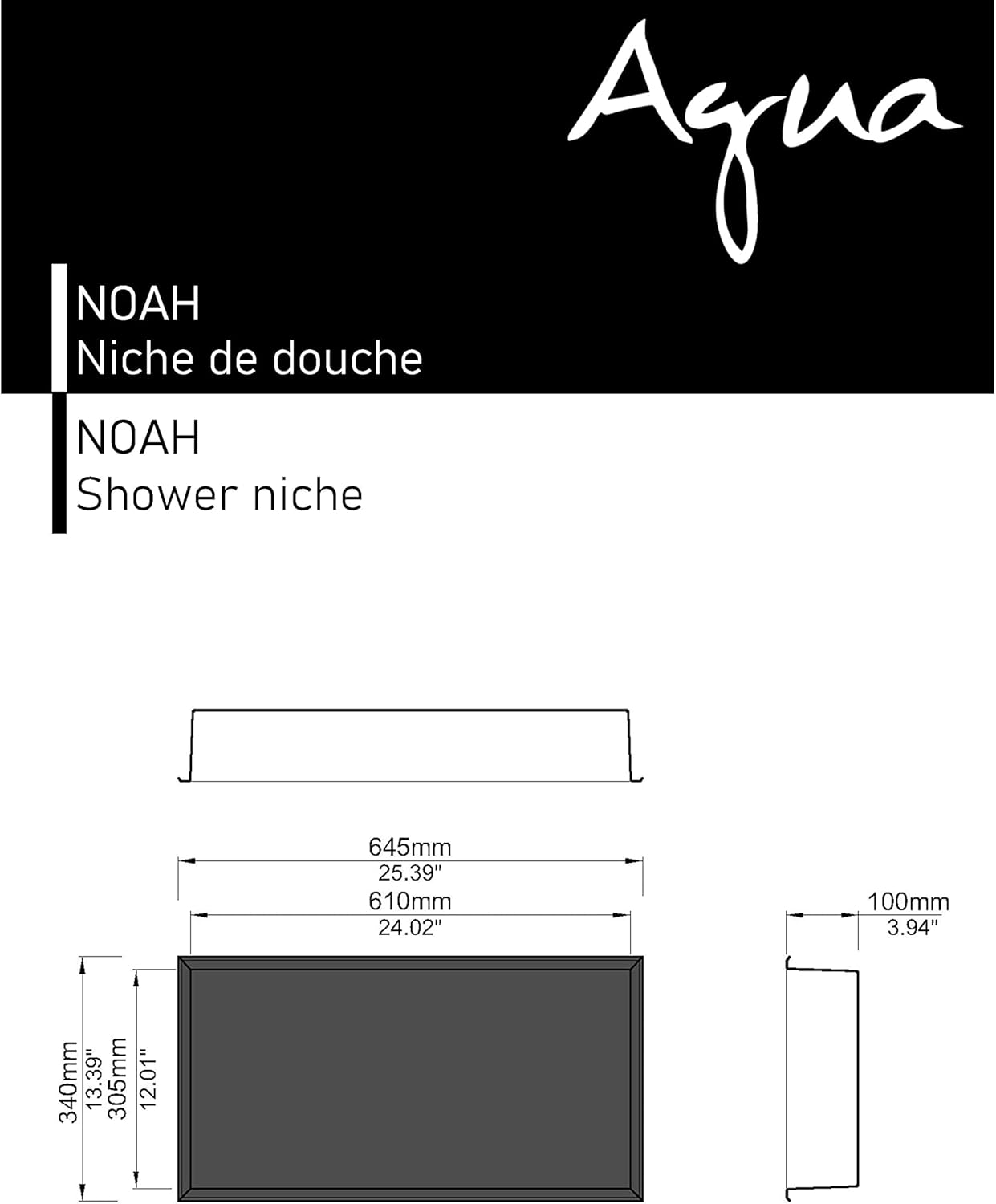 Agua Canada Shower Niche 12”x 12” Single Shelf Organizer Best Modern in Wall Bathroom Accessory for Shower or Tub Storage Insert Holds Soap Bottles Toiletries (GOLD) NICOLA12X12-GD