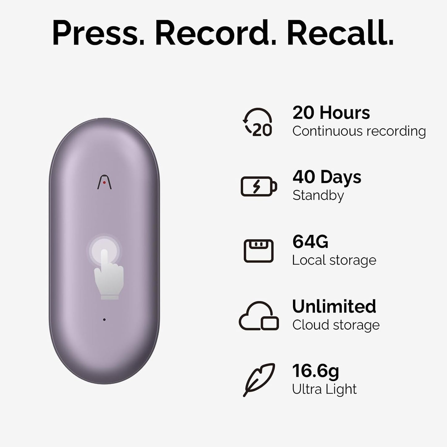 AI Voice Recorder, PLAUD NotePin Voice Recorder w/kit, App Control, AI Notetaker, AI Transcribe & Summarize Support 112 Languages, 64GB Memory, Audio Recorder for Lectures, Meetings, Calls, Purple