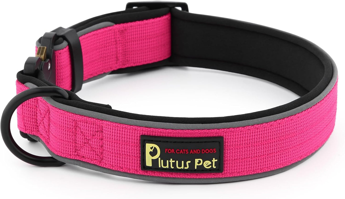 Plutus Pet Tactical Dog Collar, Reflective, Adjustable Heavy Duty Dog Collar, Soft Padded and Comfortable, for Small Medium and Large Dogs (Red, L)