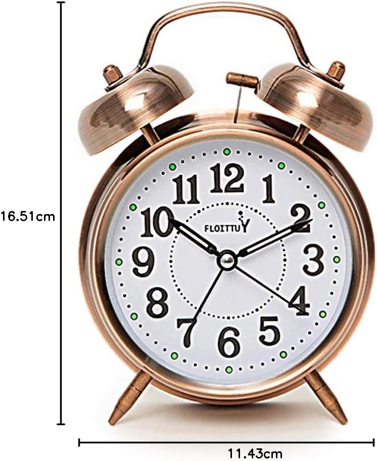 FLOITTUY (Loud Alarm for Deep Sleepers) 4'' Twin Bell Alarm Clock with Backlight for Bedroom and Home Decoration(Black)