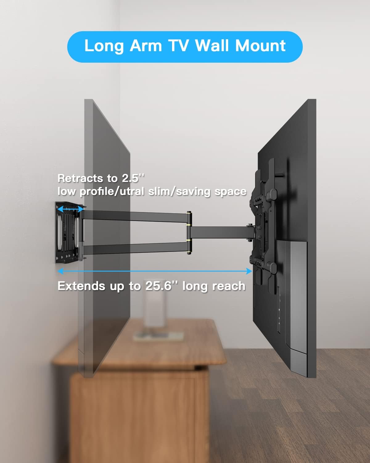 Corner TV Wall Mount,Long Arm TV Mount with 25.6 inch Extension,Full Motion TV Mount Swivel and Tilt Heavy Duty,90 Degree TV Wall Mount,Fit 32-70''TV, Load 77lbs,Max VESA 600x400mm by WHYFONE
