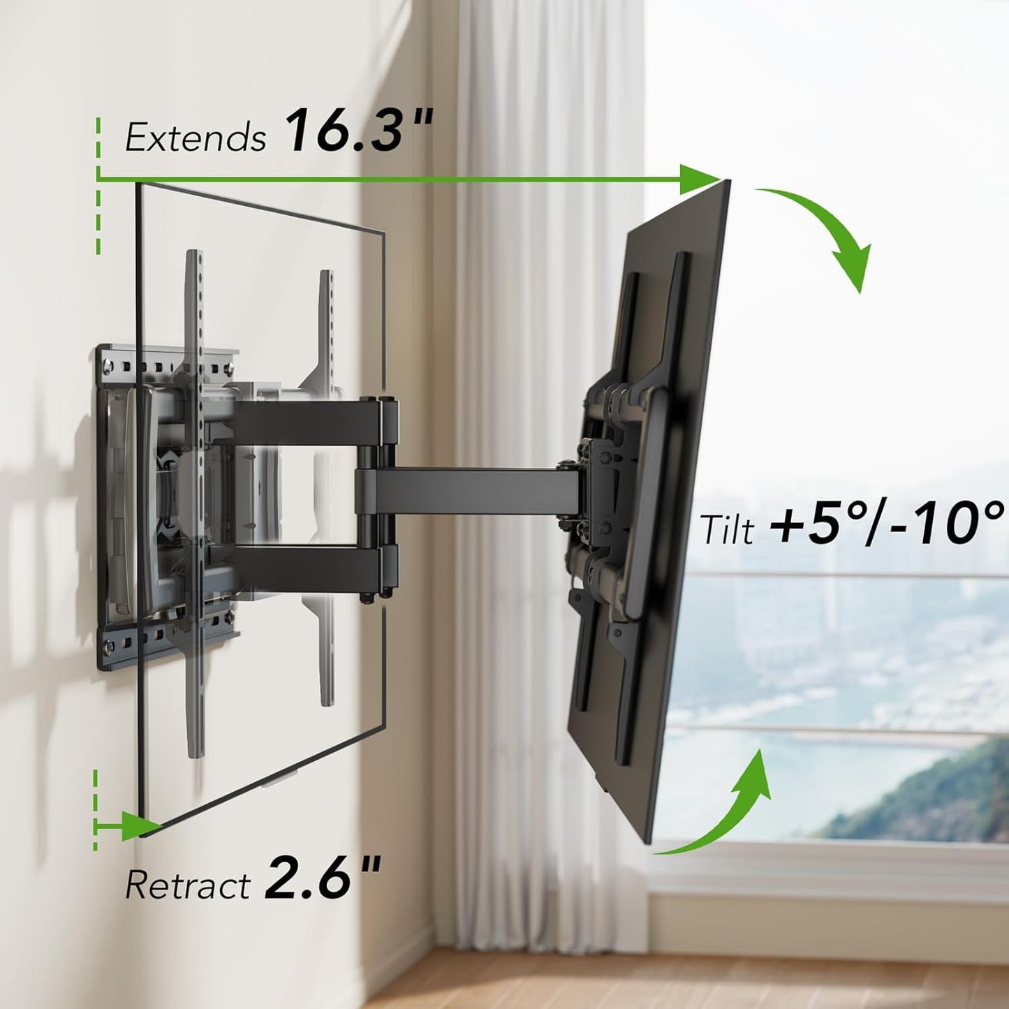 TV Wall Mount Bracket for 32-85 Inch TVs Full Motion Dual Articulating Arm with Swivel & Tilt, Max VESA 600x400mm, Supports 132 lbs for LCD/LED/OLED Flat & Curved Screens