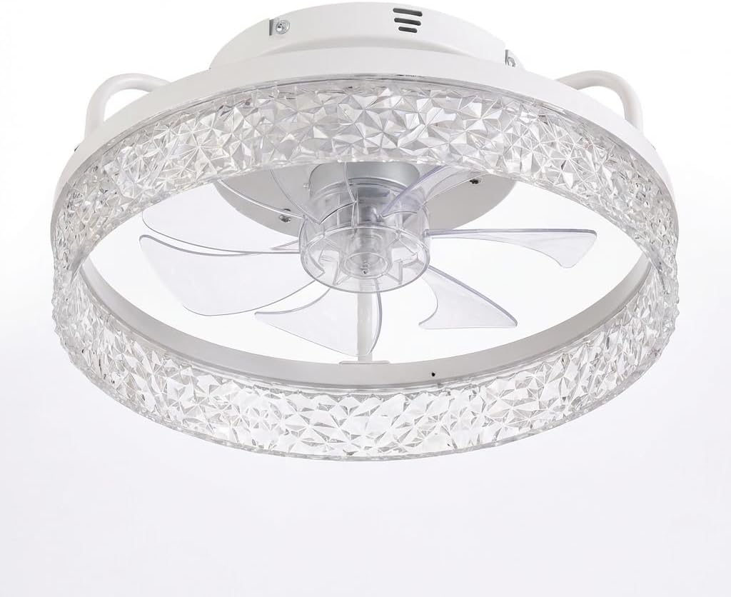 Ceiling Fan with Lights and Remote, 32cm Low Profile Ceiling Fans with Lights, Fandelier Ceiling Fan Light,DC Quiet Motor,3000K-6000K Dimmable,Modern Flush Mount Ceiling Fan for Modern Indoor Bedroom