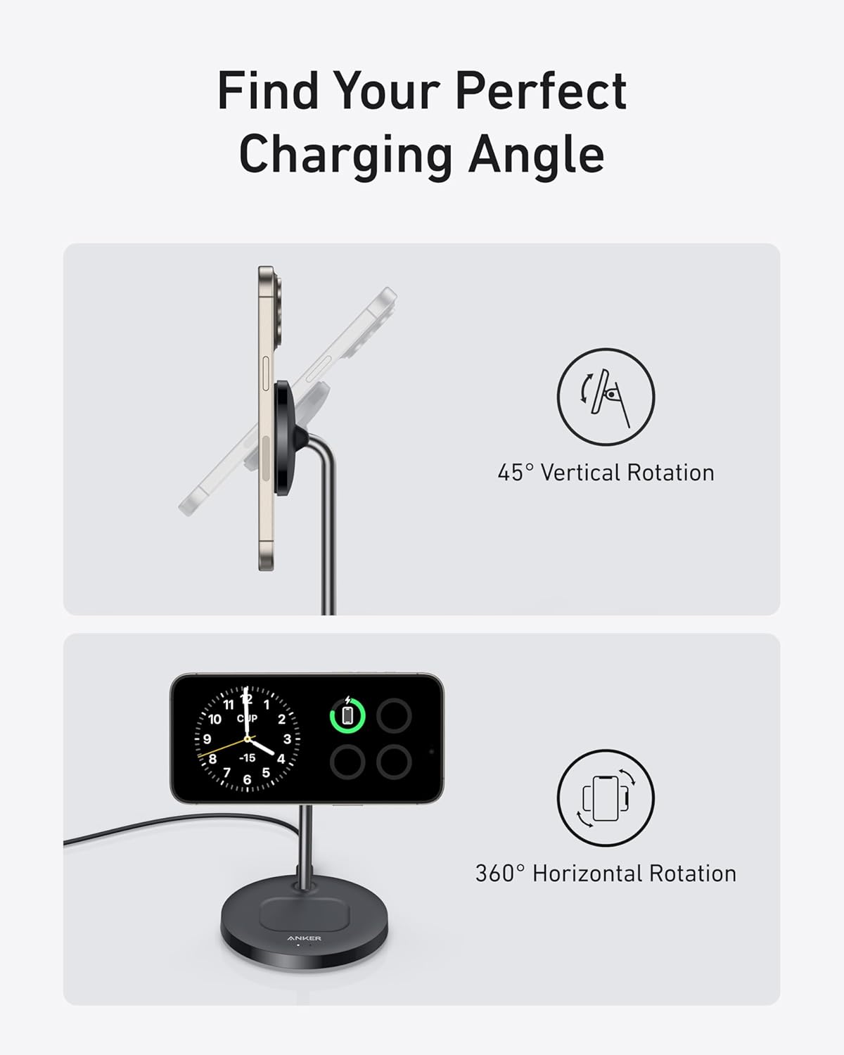 Anker MagSafe Compatible MagGo Charger Stand, iPhone 16 Wireless Charger, 2-in-1 Charging Station, Qi2 Certified 15W Max Charging, for iPhone 16/15/14/13/12, AirPods Pro (White, with 40W Adapter)
