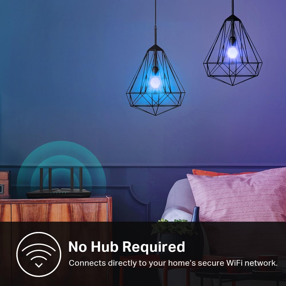 Kasa Smart Light Bulbs, Full Colour Changing Dimmable Smart WiFi Bulbs Compatible with Alexa and Google Home, A19, 9W 800 Lumens,2.4Ghz only, No Hub Required, 2-Pack (KL125P2), Multicolour