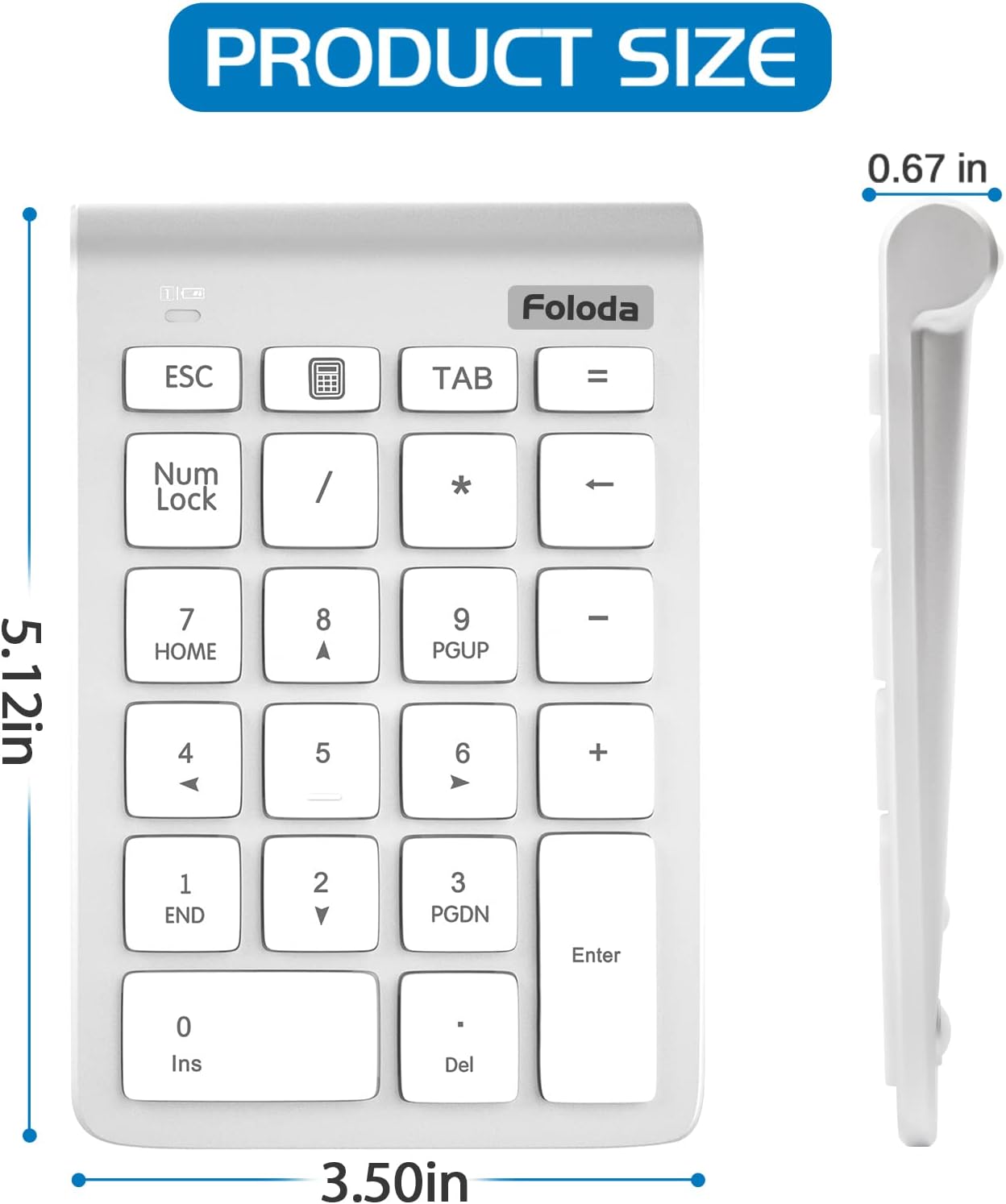 Wireless Number Pad, Portable 2.4Ghz USB 10 Keys Financial Accounting Numeric Keypad Data Entry Numpad for Laptop, PC, Desktop